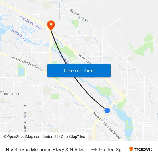 N Veterans Memorial Pkwy & N Adams St Sec to Hidden Springs map