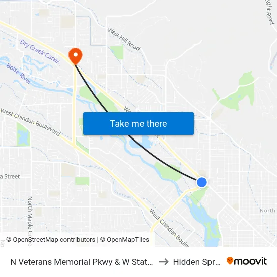 N Veterans Memorial Pkwy & W State St Swc to Hidden Springs map
