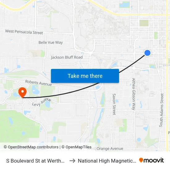 S Boulevard St at Wertheim Center to National High Magnetic Field Lab map