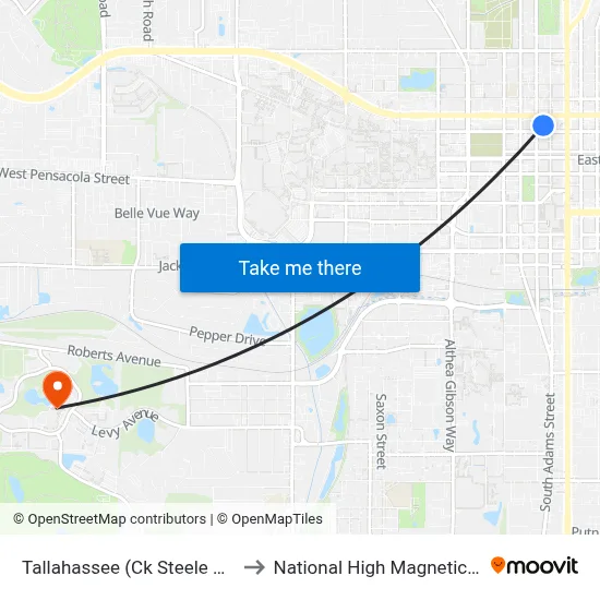 Tallahassee (Ck Steele Bus Plaza) to National High Magnetic Field Lab map