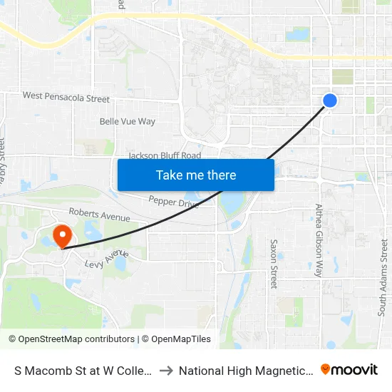 S Macomb St at W College Ave Sb to National High Magnetic Field Lab map