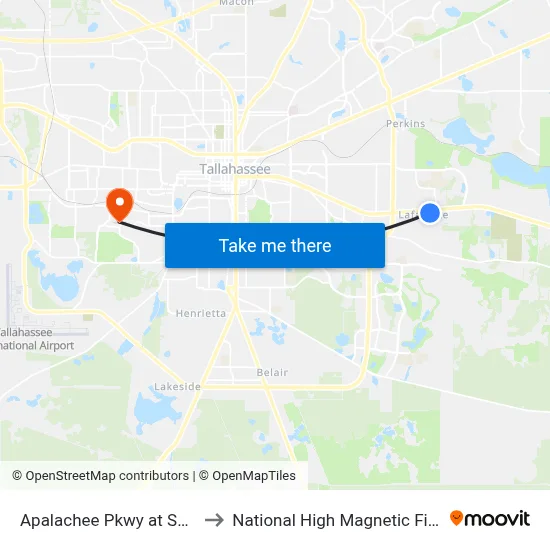 Apalachee Pkwy at Sutor Rd to National High Magnetic Field Lab map