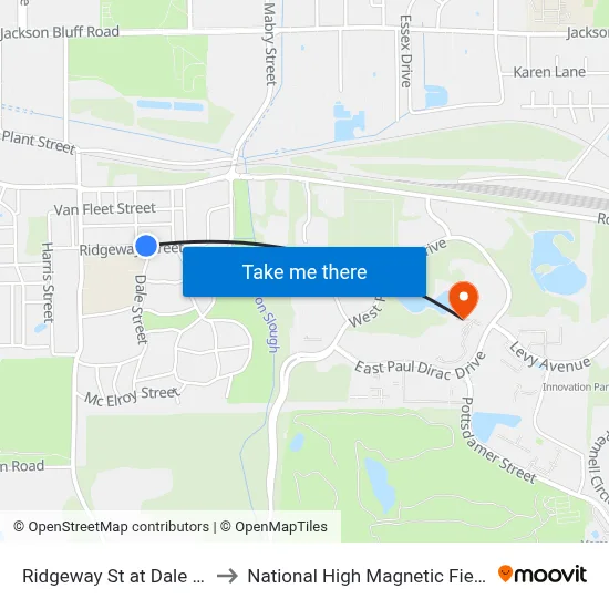 Ridgeway St at Dale St Eb to National High Magnetic Field Lab map