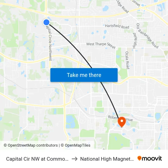 Capital Cir NW at Commonwealth Blvd to National High Magnetic Field Lab map