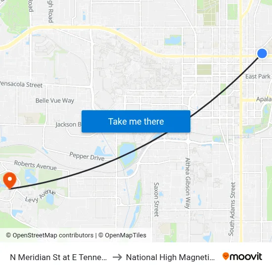 N Meridian St at E Tennessee St Nb to National High Magnetic Field Lab map