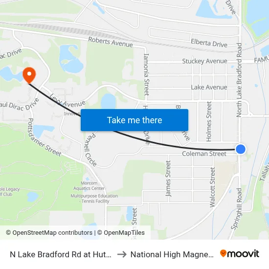 N Lake Bradford Rd at Hutchinson St Nb to National High Magnetic Field Lab map