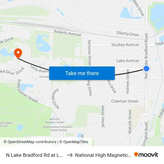 N Lake Bradford Rd at Levy Ave Sb to National High Magnetic Field Lab map