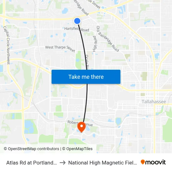 Atlas Rd at Portland Ave to National High Magnetic Field Lab map