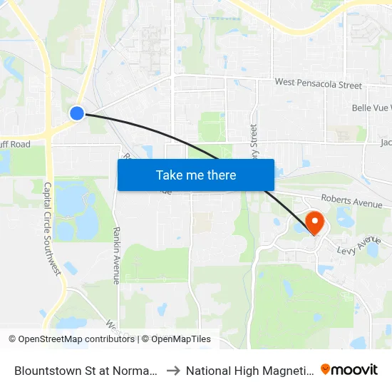 Blountstown St at Norman Park Dr Nb to National High Magnetic Field Lab map