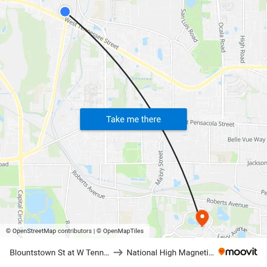 Blountstown St at W Tennessee St Nb to National High Magnetic Field Lab map