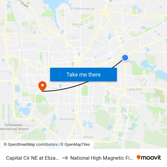 Capital Cir NE at Eliza Dr Nb to National High Magnetic Field Lab map
