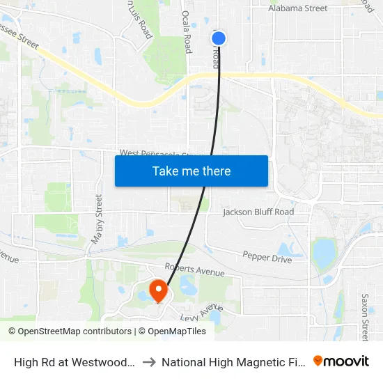 High Rd at Westwood Ln Nb to National High Magnetic Field Lab map