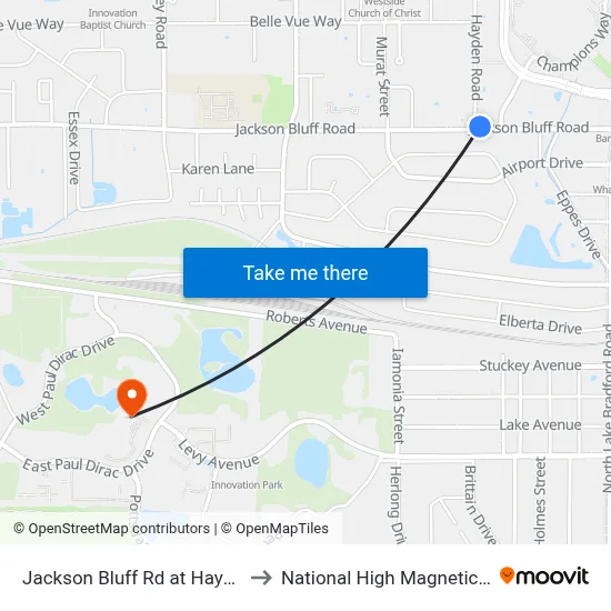 Jackson Bluff Rd at Hayden Rd Wb to National High Magnetic Field Lab map