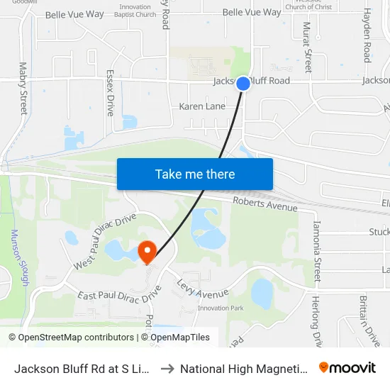 Jackson Bluff Rd at S Lipona Rd Eb to National High Magnetic Field Lab map