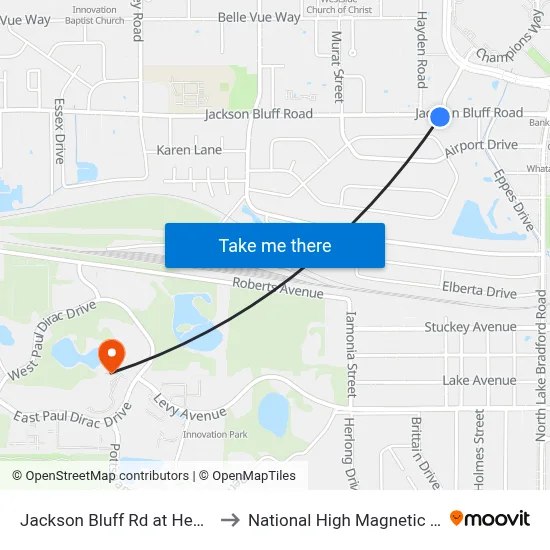 Jackson Bluff Rd at Hendry St Eb to National High Magnetic Field Lab map