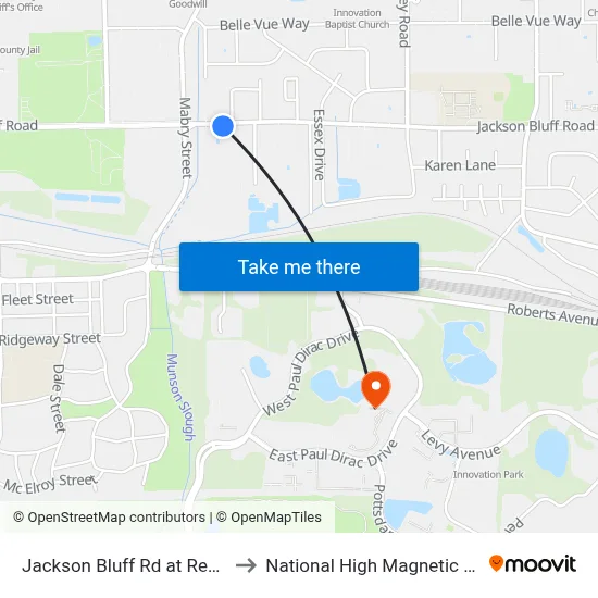 Jackson Bluff Rd at Revell St Eb to National High Magnetic Field Lab map