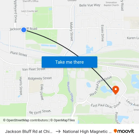 Jackson Bluff Rd at Chipley St Eb to National High Magnetic Field Lab map