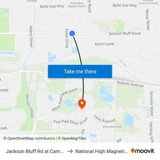 Jackson Bluff Rd at Cambridge Dr Eb to National High Magnetic Field Lab map
