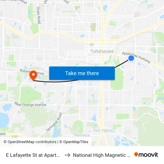 E Lafayette St at Apartments Eb to National High Magnetic Field Lab map