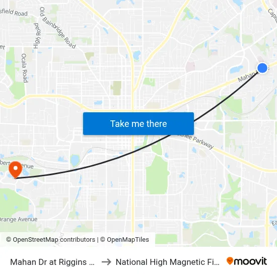 Mahan Dr at Riggins Rd Wb to National High Magnetic Field Lab map