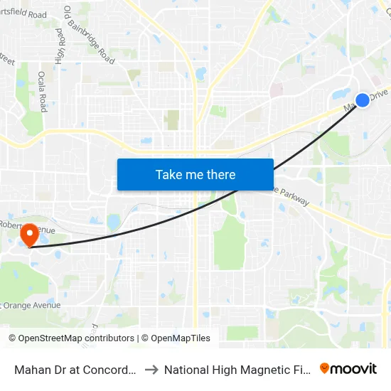 Mahan Dr at Concord Rd Eb to National High Magnetic Field Lab map