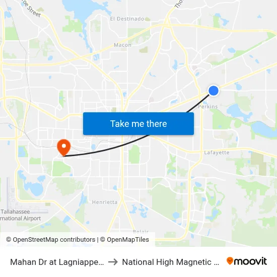 Mahan Dr at Lagniappe Way Eb to National High Magnetic Field Lab map