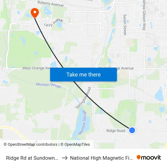 Ridge Rd at Sundown Rd Eb to National High Magnetic Field Lab map