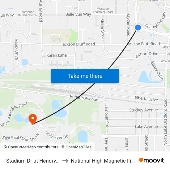 Stadium Dr at Hendry St Eb to National High Magnetic Field Lab map