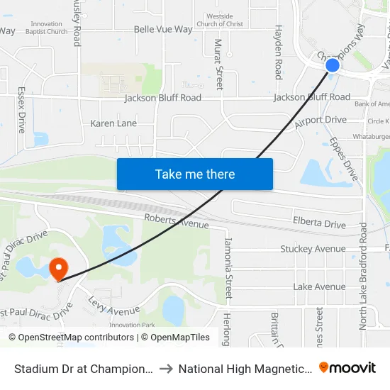 Stadium Dr at Champions Way Wb to National High Magnetic Field Lab map