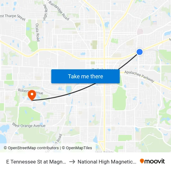 E Tennessee St at Magnolia Dr Eb to National High Magnetic Field Lab map