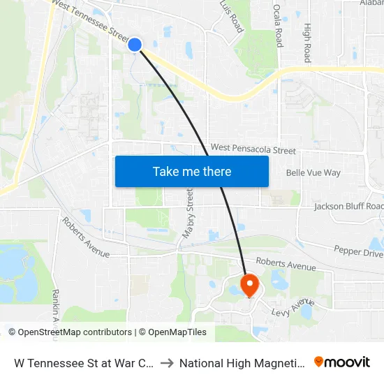 W Tennessee St at War Chant Dr Wb to National High Magnetic Field Lab map