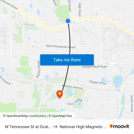 W Tennessee St at Ocala Rd Wb to National High Magnetic Field Lab map