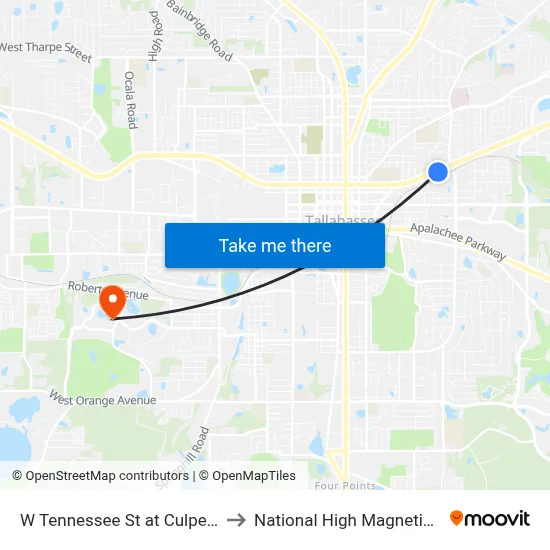 W Tennessee St at Culpepper Dr Eb to National High Magnetic Field Lab map