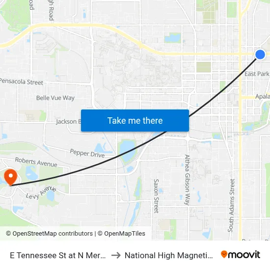 E Tennessee St at N Meridian St Eb to National High Magnetic Field Lab map