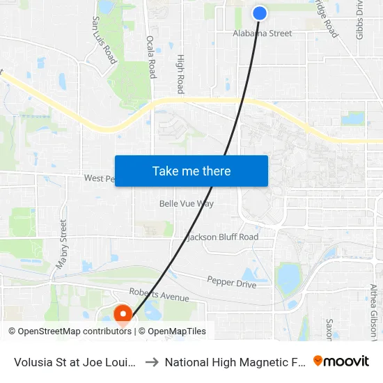 Volusia St at Joe Louis St Wb to National High Magnetic Field Lab map