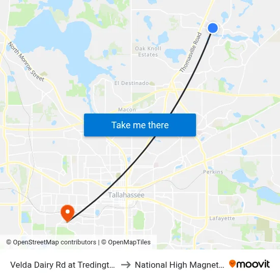 Velda Dairy Rd at Tredington Park Dr Eb to National High Magnetic Field Lab map