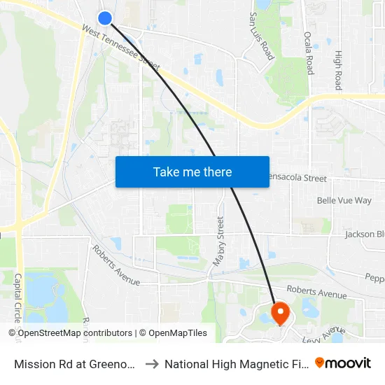 Mission Rd at Greenon Ln Sb to National High Magnetic Field Lab map