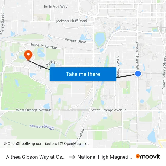 Althea Gibson Way at Osceola St Nb to National High Magnetic Field Lab map