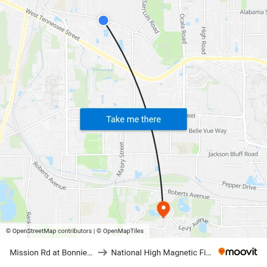 Mission Rd at Bonnie Dr Eb to National High Magnetic Field Lab map