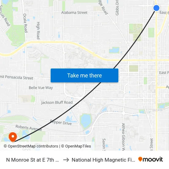 N Monroe St at E 7th Ave Nb to National High Magnetic Field Lab map