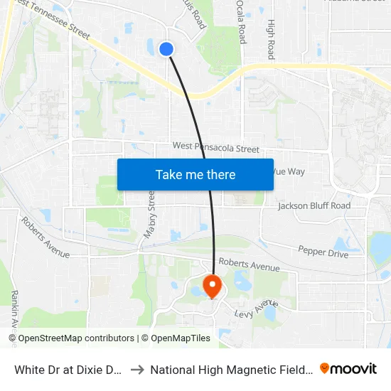 White Dr at Dixie Dr Sb to National High Magnetic Field Lab map