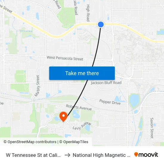 W Tennessee St at Caliark St Eb to National High Magnetic Field Lab map