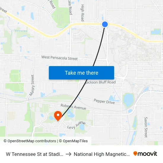 W Tennessee St at Stadium Dr Eb to National High Magnetic Field Lab map