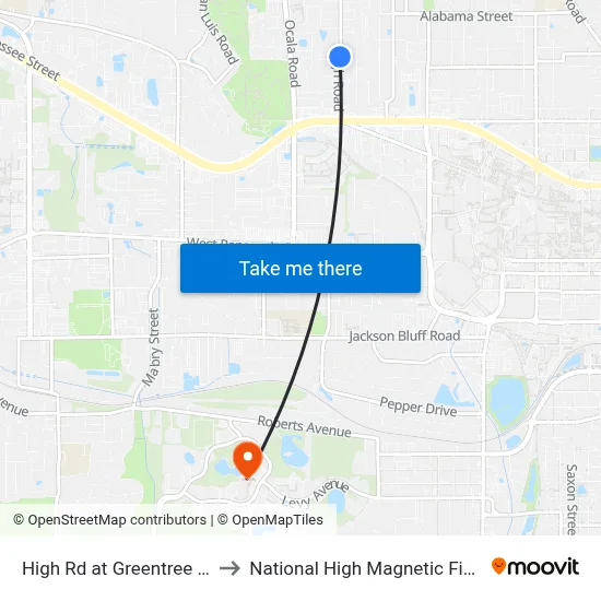 High Rd at Greentree Ln Sb to National High Magnetic Field Lab map
