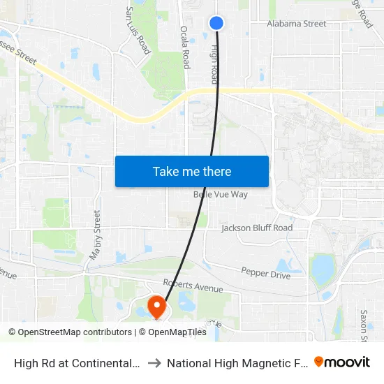 High Rd at Continental Ave Nb to National High Magnetic Field Lab map