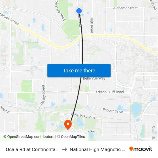 Ocala Rd at Continental Ave Nb to National High Magnetic Field Lab map