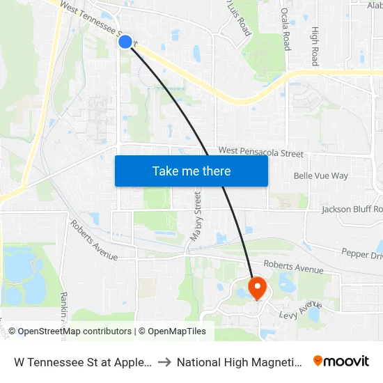 W Tennessee St at Appleyard Dr Sb to National High Magnetic Field Lab map