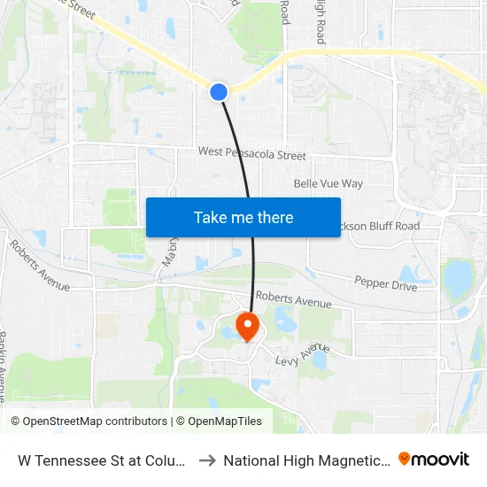 W Tennessee St at Columbia Dr Eb to National High Magnetic Field Lab map