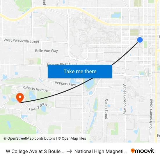 W College Ave at S Boulevard St Wb to National High Magnetic Field Lab map