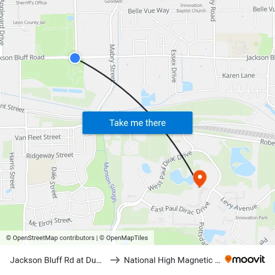 Jackson Bluff Rd at Dupree St Eb to National High Magnetic Field Lab map